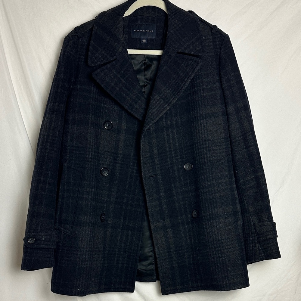 Banana Republic Navy/grey Plaid Pea Coat